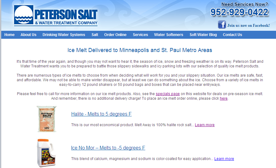ice melt delivery to Minneapolis and st. Paul metro areas by peterson salt and water treatment company