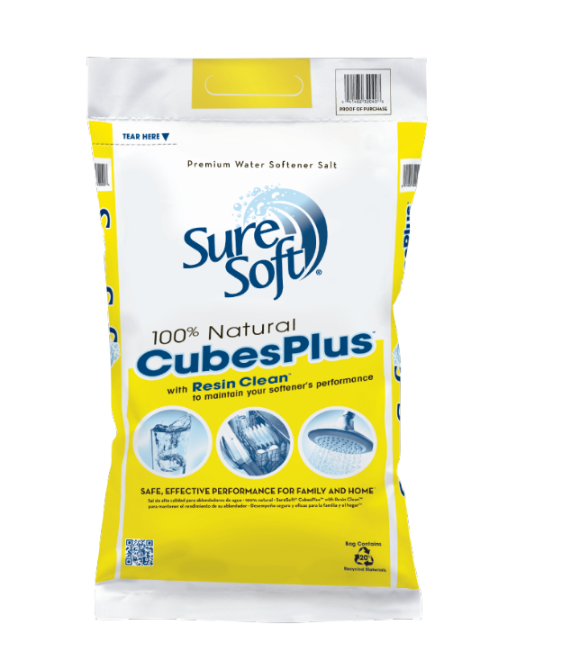 SureSoft CubesPlus with Resin Cleaner 40lb and 50lb pack water softener salt
