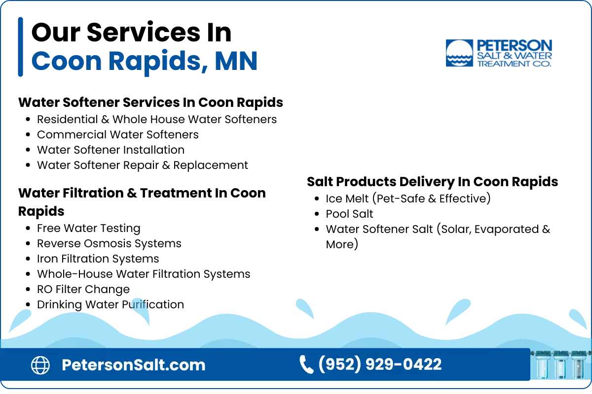 Water softener services and salt delivery in Coon Rapids, MN