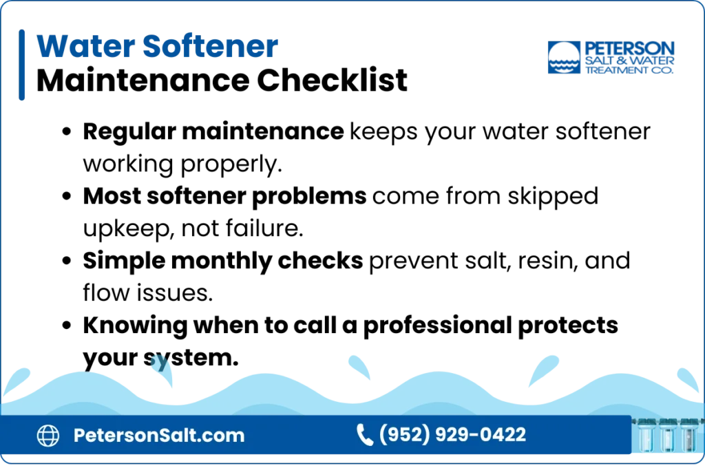 water softener maintenance checklist - An infographic
